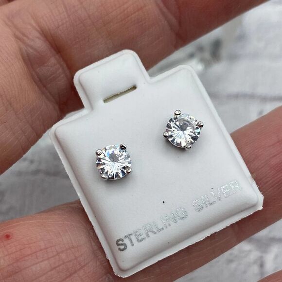 Cubic Zirconia 5mm Sterling Silver Stud Earrings - Picture 1 of 4